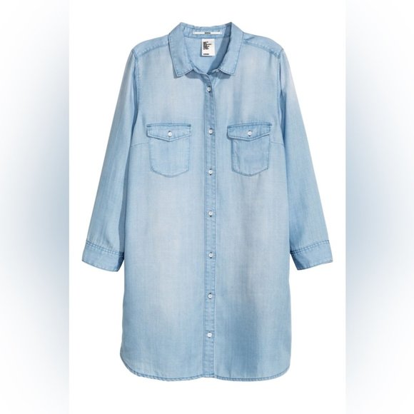 H&M Tops - H&M Long Denim Shirt Light Blue Wash Women’s Size 6